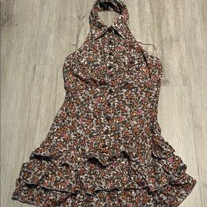 Floral Halter Dress with Ruffle Hem